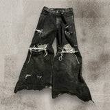 FOESCE 2025 New Black Ripped Baggy Jeans Goth Retro Y2k Denim Pants Men and Women Casual Hip Hop Straight Wide Leg Trousers Streetwear