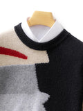 FOESCE New Men 100% Pure Cashmere Wool Soft Sweater O-neck Irregular Splicing Pullover Autumn Winter Casual Thick Basis Large Size Top
