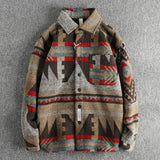FOESCE Heavy vintage tribal pattern woolen fabric long sleeve shirt men's autumn and winter thick warm American casual coat