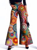 FOESCE Women's High Waist Pattern Print Flare Leggings Slim Bodycon Trousers Fashion Club Pants Streetwear for Summer Autumn