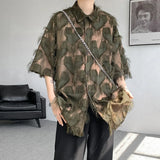 FOESCE Personality Tassel Shirt Streetwear Fashion Short Sleeve Shirts Men's Casual Hip Hop Tops High Quality Loose Chic Shirt