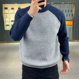 FOESCE American Heavyweight Raglan Winter Contrasting Color Splicing Bottoming Shirt Long-sleeved Loose Round Neck Sweatshirt Sweater