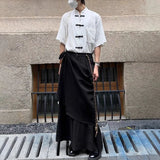 FOESCE Men Japanese Double-Layer Irregular Casual Culottes 2025 New Genderless Fashion Splicing Solid Color Loose Wide-Leg Pants Unisex