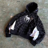 FOESCE American Hoodie Y2K Zipper Jacket Mens Womens Gothic Harajuku Embroidery Oversized Hoodie Sweatshirt Fashion Casual Clothes