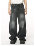 Street Fashion American Retro Black Gray Denim Pants New Trendy Denim Zipper Wide Leg Loose Straight Leg Pants