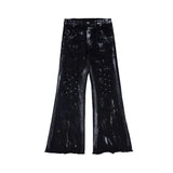 FOESCE Mens Jeans Washed Contrast Color Rivet Casual Pant Autumn Streetwear Fashion Personality Y2k Flared Trousers Men'S Clothing 2025
