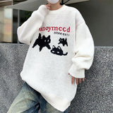 FOESCE 2025 American Sweater Men's Autumn/Winter Cat Cartoon Pattern Round Neck Knitwear New Unisex Versatile Coat winter clothes men