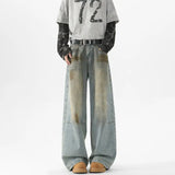 FOESCE Men Baggy Wide Leg Jeans Washed High Street Fashion 2025 Trendy Casual Streetwear Oversized Fit Light Blue Vintage Wash Trousers
