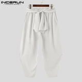 FOESCE INCERUN Men's Pants Solid Color Elastic Waist Loose Joggers Lace Up Trousers Men Streewear 2025 Fashion Casual Long Pants S-5XL