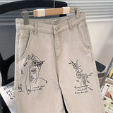 FOESCE 2025 American patchwork pants for men in spring and autumn, washed and worn-out workwear jeans, straight leg loose drape