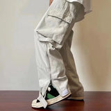 FOESCE Summer thin American retro Multi Pocket overalls for men trousers and women loose ins fashion brand white straight casual pants
