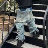 FOESCE CUT-UP Double-layer Double Waist Patchwork Baggy Jeans for Men and Women Straight Casual Loose Denim Trousers Oversized