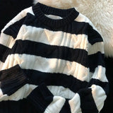FOESCE Striped Sweater Men's 2025 Autumn and Winter New Splice Pullover O-Neck Fashion Loose Minimalist Casual Long Sleeved Knitted Top