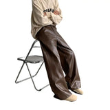 FOESCE PU Leather Pants Men 2025 Spring Men's Punk American Fashion Hip Hip Men Wide-leg Mopping Trousers Windproof Dark Brown/Black