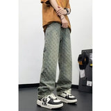 FOESCE Jacquard Pattern JEANS MEN 2025 NEW  Denim Pants Male Straight Fitting Baggy Bottoms Distressed Wide Jeans For Men