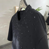 FOESCE Mens T-Shirt Y2k Sanskrit Rhinestone Decoration T-Shirt Summer Streetwear Gothic Rock Shiny Fashion Short Sleeve Top Men 2025