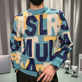 Fashion O-Neck Knitted Loose Letter Casual Sweater Men's Clothing Autumn New Korean Pullovers All-match Tops