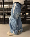 FOESCE Y2K baggy men Jeans NEW Splicing embroidery Striped high quality Jeans Harajuku men women Hip Hop streetwear Casual Loose jeans