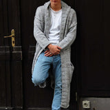 FOESCE Sweater Men's Trench Coats Knitted Long Sleeve Button Knit Hooded Cardigan Fall Winter Men Overcoats Streetwear Vintage Sweaters