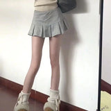 FOESCE Xpqbb Fashion Low Waist Mini Skirt Women 2025 New Vintage Side Zip A Line Y2K Short Skirts Female Sexy Girls Hot Pleated Skirt