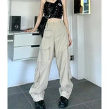 FOESCE American workwear casual pants for women in spring and autumn, loose straight leg design, spicy girl, high waist, floor length,
