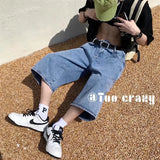 FOESCE Multi-pockets Cargo Pants Summer Short Jeans Breeches Hip Hop Streetwear Baggy Denim Shorts Casual Wide-leg Capris Pants 5XL-M