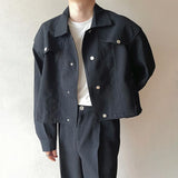 FOESCE Mens Clothing Design High-End Niche Short Shoulder Pad Jacket Spring And Autumn Unisex Fashion All-Match Casual Cardigan Jacket