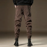 FOESCE Mens Corduroy Plus Velvet Textured Sports Casual Pants Autumn Winter Genderless Trendy Ribbed Cuff Workwear Style Pants Unisex