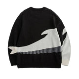 FOESCE 2025 autumn and winter new fashionable niche casual top knitted personalized trend splicing Y2K blue whale jacquard warm sweater