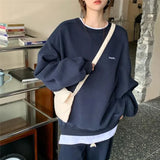 FOESCE Simplicity Contrast Patchwork Loose Trend Pullovers Top Spring Autumn Fake Two Pieces Casual Sweatshirts Fashion Women Clothing
