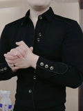 FOESCE Autumn Winter Light Luxury Fashion High-end Men's Long Sleeved Lapel Sweatshirt New Trend Handsome Korean Version Slim Fit Shirt