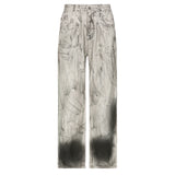 FOESCE Wasteland Feng Shui Washed Old Dirty Pants Personalized Loose Wide Leg Long Pants Slim Low Waist Jeans
