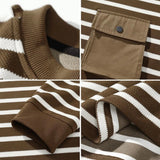 FOESCE Spring Autumn New Round Neck Long Sleeve Fashion Sweatshirts Man High Street Striped Pockets Patchwork Pullovers Elegant Tops