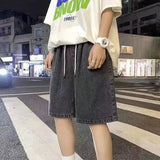 FOESCE Japanese Style Men's Straight-Leg Denim Shorts Summer Thin Version Loose-Fit Mid-Length Wide-Leg Casual Five-Piece Pants