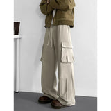 FOESCE Spring Unisex Loose Wide Leg Cargo Pants Elastic Waist Side Pocket Workwear Casual Wear Trendy Men Women Outdoor Comfort Pleats
