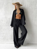 FOESCE Women Casual Brown Cotton Linen Shirt Pants Suit Fashion Single Breasted Blouses Elastic Waist Pant Set 2025 Spring Loose Outfit