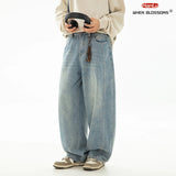 FOESCE HANLU 2025 Spring New! Men's Retro Washed Oversized Jeans, Split Structure Curved Trousers from Trendy Brand, Loose and Stylish