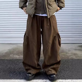 FOESCE Japanese Style Simple Straight-leg Pants Men's Loose-fit Cargo Pants Wide Casual Trousers For Spring Autumn
