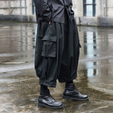 FOESCE Y2k Tide Niche Dark Black Cropped Pants Men's Wear Dark Style Overalls Trousers Casual Ankle-length Loose Samurai Pants