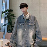 FOESCE American Retro Denim Jackets for Men Autumn Korean Fashion Harajuku Loose Men's Jacket Coats Y2k Hip Hop Gothic Streetwear