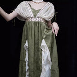 FOESCE 2025 New Lolita Retro Jacquard Elegant Dress Y2K Vintage Cosplay Green Daily Temperament Gorgeous Elegant Queen Princess Dresses