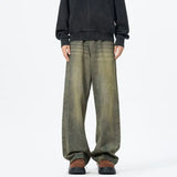 FOESCE Baggy jeans mens 2025 New Korean Men's Casual Long Jeans Classic Man Straight Denim Wide-leg Pants Solid Low-rise jeans