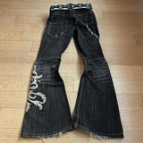 FOESCE Harajuku Loose Embroidered Women Jeans New High Waist with Rock Punk Style Y2K Micro La Retro Wide Leg Pants
