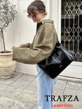 FOESCE TRAFZA Casual Soft Bomber Jackets Women Long Lantern Sleeve Oversized Spring Summer Coats Fashion 2025 Streetwear Zipper Outwear