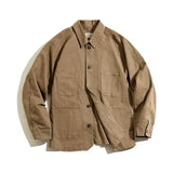 FOESCE Maden Vintage Khaki Jackets for Men Loose Cotton Solid Chore Coat Amekaji Cargo Casual Jacket Man Clothing