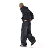 FOESCE Men's Loose Fit Baggy Jeans Casual Streetwear Wide Leg Hip Hop Oversized Denim Pants