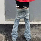 FOESCE Harajuku Streetwear Washed Vintage Solid Jeans Men's Y2K Straight Baggy Flare Pants Unisex Oversized Casual Denim Trousers