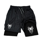 FOESCE Y2K Performance Shorts Men Spider Printed GYM Casual Sports Compression Shorts Workout Running Mesh 2 In 1 Sport Short Pants