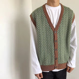 Trendy Men's Loose-Fit Single-Breasted V-Neck Cardigan Sweater Autumn Knitted Top Streetwear Sleeveless Pullover