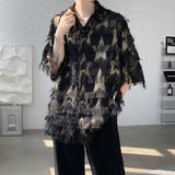 FOESCE Personality Tassel Shirt Streetwear Fashion Short Sleeve Shirts Men's Casual Hip Hop Tops High Quality Loose Chic Shirt